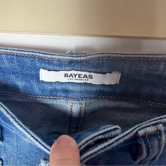 Bayeas Mid Rise Patch Pocket Wide Leg Jeans Blue 24 (P) Blue Denim Front Seam - Picture 6 of 7